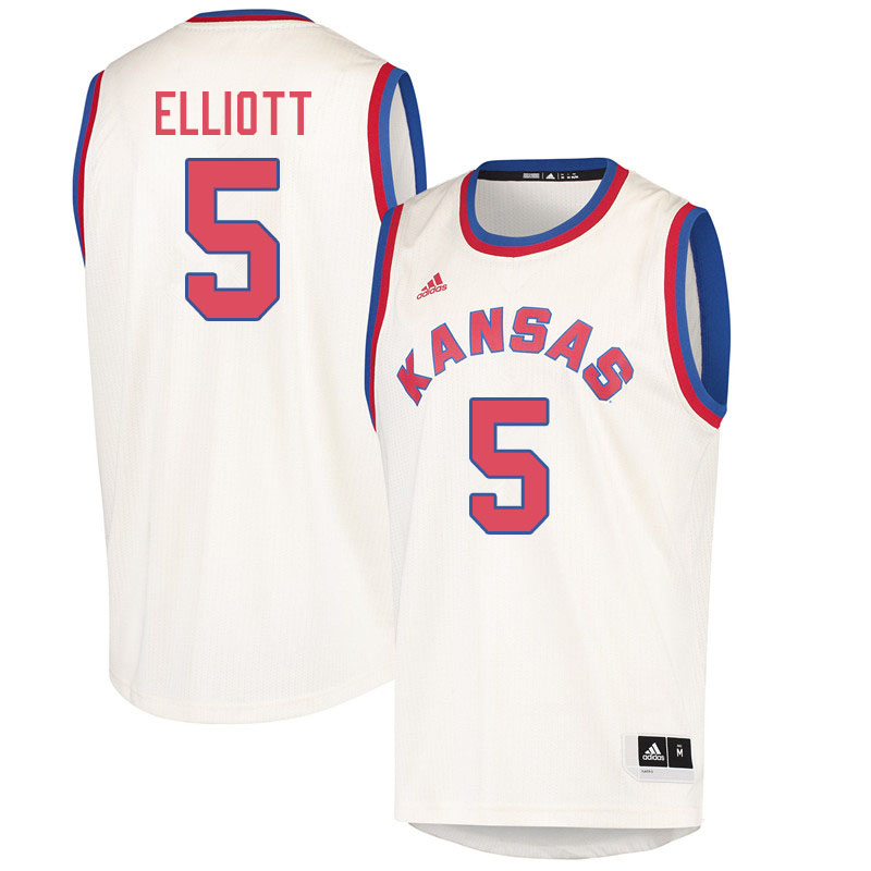 Men #5 Elijah Elliott Kansas Jayhawks College Basketball Jerseys Sale-Cream